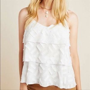 Anthropologie AMADI Ameline Tiered Cami White Tank Size Large NWT